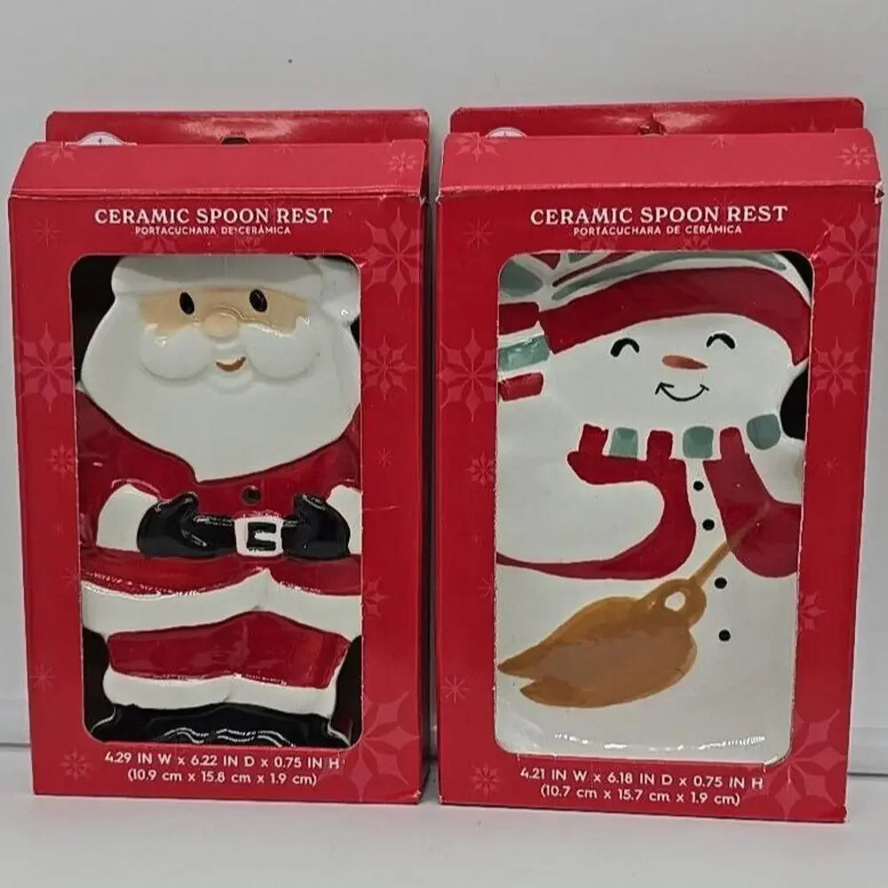 Holiday Time Christmas Snowman/Santa Holiday Ceramic‎ Bundle Spoon Rest